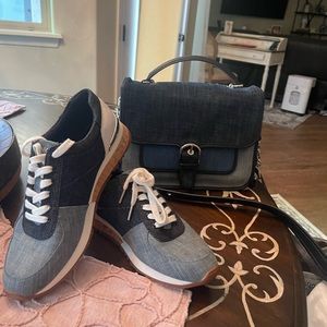 michael kors denim cooper school bag large nwt